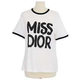 Camiseta de algodón Christian Dior blanco/negro con estampado Miss Dior