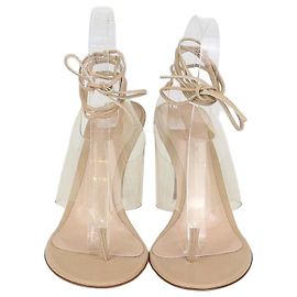 Sandali Plexi con lacci alla caviglia in PVC Beige/Trasparente e pelle Gianvito Rossi