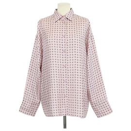 Camicia in twill di seta stampata rosa Prada