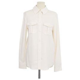Camisa Loewe de manga larga en viscosa crema con Anagram bordado y doble bolsillo frontal