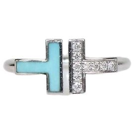 Anello Tiffany & Co. in oro bianco 18K, smalto e diamanti, misura 6 US