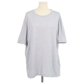 T-shirt girocollo in cotone grigio con logo ricamato Louis Vuitton
