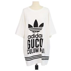 Autre Marque Gucci x Adidas Oversized Crew Neck T-Shirt aus Off White Baumwolle mit Speculum Majus Print