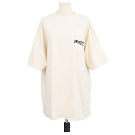 T-shirt Oversized Balenciaga in misto cotone color crema con logo ricamato