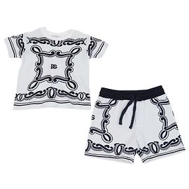 Dolce & Gabbana Kids White/Black Cotton Banda Print T-Shirt & Short Set