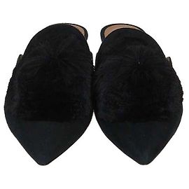 Mules Aquazzura Powder Puff Pom Pom en daim noir