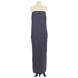 Brunello Cucinelli Graues Seidenkleid Abito Lungo Trägerlos mit Rückenschlitz
