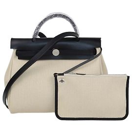 Hermès Borsa Herbag Zip Retourne 31 Hermes in tela Black/Beige e pelle Vache Hunter