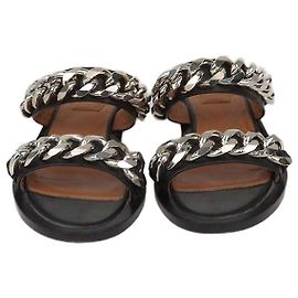 Givenchy Black Leather Chunky Chain Flat Sandals