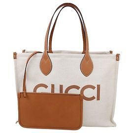Borsa Tote Gucci in tela beige/tan con stampa logo