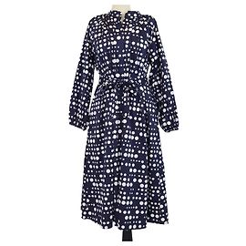 Autre Marque Vestido cinturado de algodón con lunares azul marino/blanco Libertine