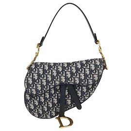 Borsa a tracolla Saddle Christian Dior in tela Oblique blu navy