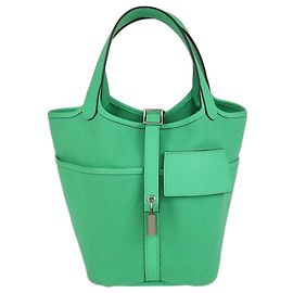 Hermès Borsa Picotin 18 Hermes Vert Toile Geoland e pelle Swift Cargo Comics