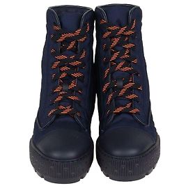 Hermès Hermes Black Leather and Nylon Fresh Combat Boots