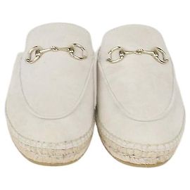 Mules Espadrilles Horsebit in camoscio avorio Gucci