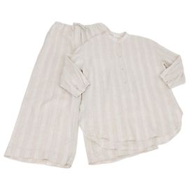 Autre Marque Les 100 Ciels Kora Langarm-Tunika & Hose Set aus beigem Leinen