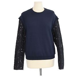 3.1 Phillip Lim Sweatshirt aus Baumwolle in Navy Blau/Schwarz mit floralen Spitzenärmeln