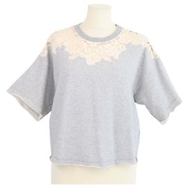 Camisa corta 3.1 Phillip Lim de algodón gris claro con ribete de encaje floral