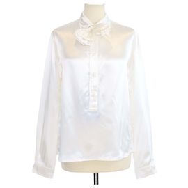 Camisa de manga larga de satén bordado Prada Ivory Satin