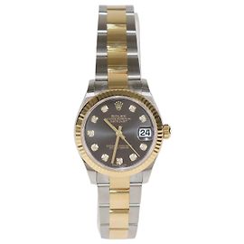 Relógio Rolex Datejust 31mm em Ouro Amarelo 18K e Aço Oyster, Mostrador Cinza Escuro com Diamantes