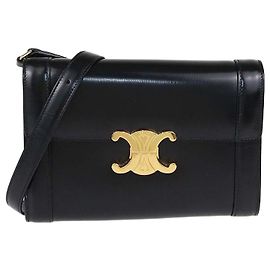 Céline Celine Triomphe Crossbody Bag aus glänzendem schwarzem Leder
