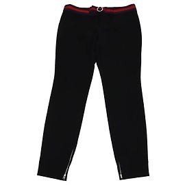 Pantalones Gucci de mezcla de algodón negro con ribetes en contraste y detalle de lazo adornado