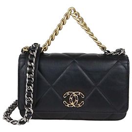 Chanel Black Quilted Leather 19 Wallet on Chain Bag