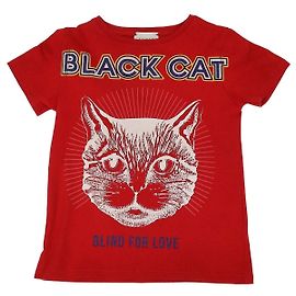 Camiseta de algodón Gucci Kids con estampado de gato rojo y negro