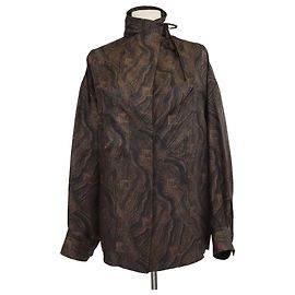 Hermès Camisa ancha Hermes de seda marrón Marbre Mosaique Medor con cuello drapeado