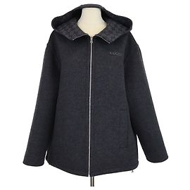 Chaqueta con capucha y cremallera de lana gris bordada Gucci