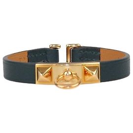Hermès Hermes Vert Bosphore Swift Leather Rose Gold Mini Rivale Bracelet T2