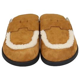 Hermès Mules Hermes GO in camoscio e shearling marrone