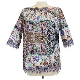 Top plissado bordado com estampa floral em algodão multicolorido Etro