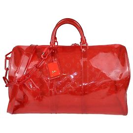 Louis Vuitton Borsa Hermes Clear Red Monogram PVC Keepall Bandouliere 50