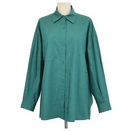 Camisa Sandro de manga larga en algodón verde con botones adornados con strass Argentine
