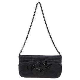 Chanel Black Choco Bar Leather Camellia No.5 Pochette Tasche