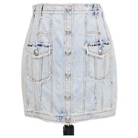 Balmain Minirock aus gewaschenem blauem Denim mit Knöpfen