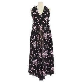 Vestido midi Marni con cuello en V estampado Sakura en mezcla de seda Negro/Rosa