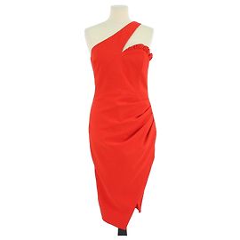 Autre Marque Vestido Bodycon Lavish Alice Vermelho em Mistura de Poliéster com Um Ombro e Franzido