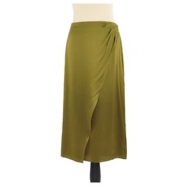 Falda midi cruzada de seda Vince Olive Green