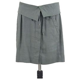 Gonna corta Vince in misto lino grigio con vita a coulisse e risvolto