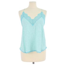 Top Christy Zadig & Voltaire de seda verde/azul con ribete de encaje