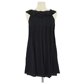 Alice + Olivia Túnica Swing Plisada Sin Mangas de Seda Negra Alice+Olivia