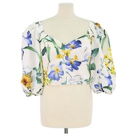 Top corto abullonado Dolce & Gabbana de algodón con estampado floral multicolor