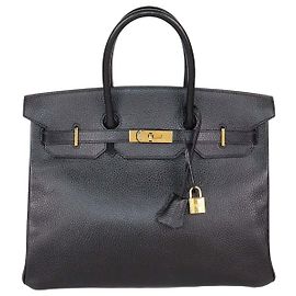 Hermès Borsa Birkin 35 Hermes in pelle Clemence nera con hardware dorato