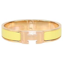 Hermès Bracelete Clic H PM em metal tom ouro rosa e esmalte amarelo Hermes