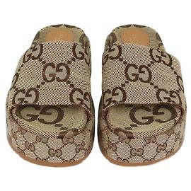 Sandali slide platform Gucci in tela GG beige