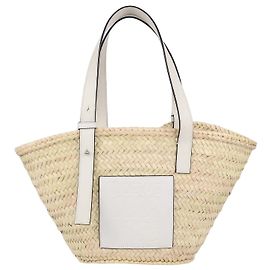 Borsa Cesto Anagram Loewe in Pelle e Foglia di Palma Bianco/Naturale