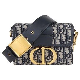Sac 30 Montaigne Christian Dior en toile Oblique bleu marine et cuir