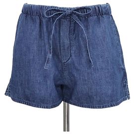 Pantalón corto mini de chambray azul Valentino con cordón y logo V
